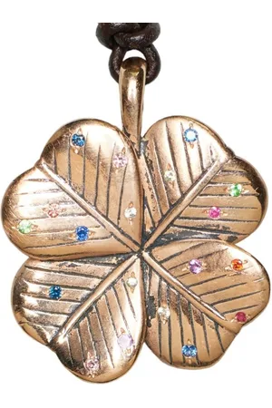 CATHERINE MICHIELS Pendentif Bronze trefle Clover Saphirs multi diamants tsavorite 0155BR