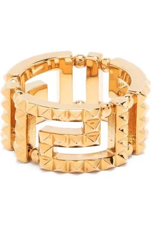 VERSACE Gold Tone Greca Spike Detail Ring