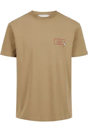 Iceberg Slim-fit mud-colored sustainable stretch cotton T-shirt with Poppy print