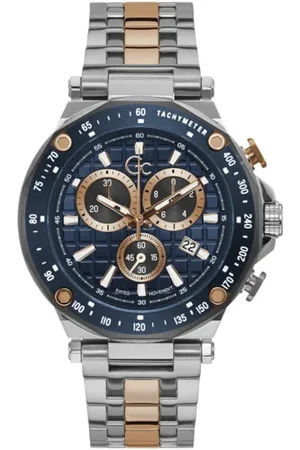 GC Heren Horloge Y81003G7MF Staal Bi-color Swiss Made Quartz Chronograaf met Blauww Wijzerplaat