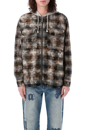 Palm Angels Curved Logo Check Overshirt Grey Off White