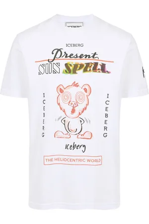 Iceberg White regular fit cotton T-shirt with maxi multicolor Bear print