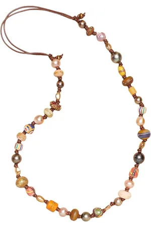 CATHERINE MICHIELS Collier Keniata perles de Tahiti. mer du sud. verre africaines. chaman SS2338