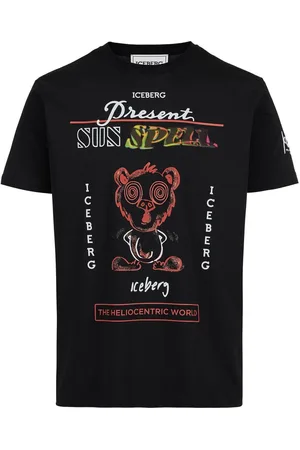 Iceberg Black regular fit cotton T-shirt with maxi multicolor Bear print