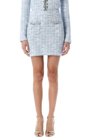 Self-Portrait Check Mini Skirt Boucle Blue