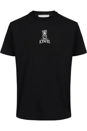 Iceberg Black slim fit cotton T-shirt with Bear print and logo
