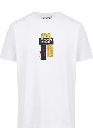 Iceberg White sustainable stretch cotton T-shirt with Spongebob print