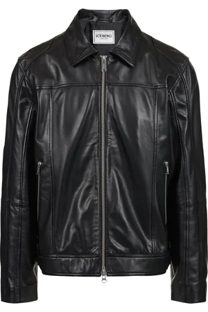 Iceberg Black nappa leather biker jacket with logo