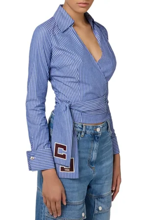 Elisabetta Franchi Chemise Cache Cœur Rayé bleu blanc Femme CAS74 CL7
