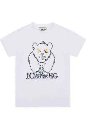 Iceberg KIDS - White cotton crew neck T-shirt with Bear and logo