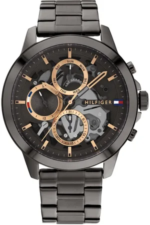 Tommy Hilfiger Horloge TH1710479 Staal in Gun Metal Quartz met Open Heart Wijzerplaat Chronograaf