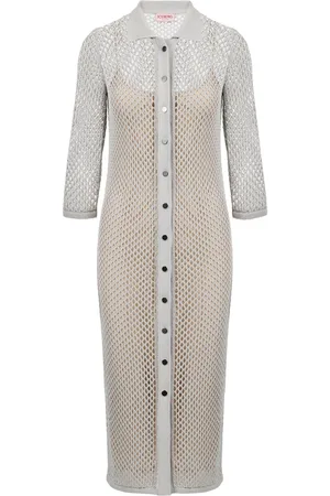 Iceberg Light Grey Openwork Knit Polo Neck Dress