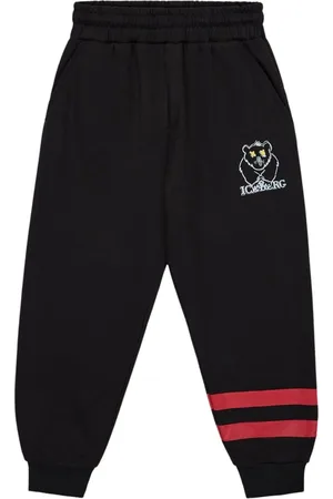 Iceberg KIDS - Black fleece jogger with double red band on the left ankle