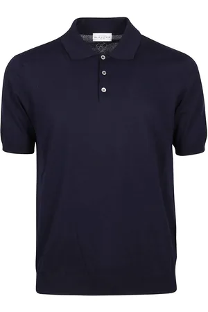 BALLANTYNE Plain Short Sleeve Polo Shirt Blue