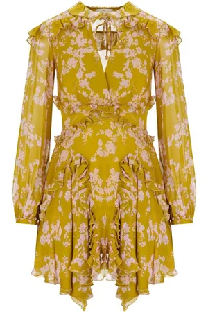 Elisabetta Franchi Curry Quarzo Mini Dress With Ruches Yellow
