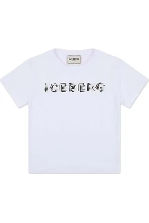Iceberg KIDS - White Cotton Crewneck T-Shirt with Lettering Print on the Bust