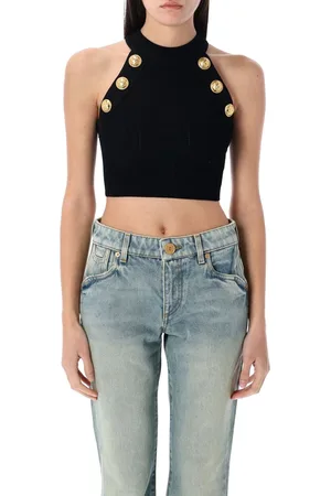 Balmain 6 Btn Halter Neck Top Nero