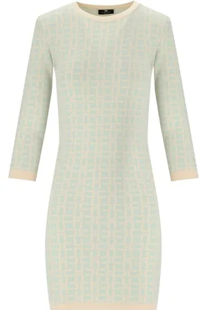 Elisabetta Franchi Butter Acqua Monogram Knitted Dress Green