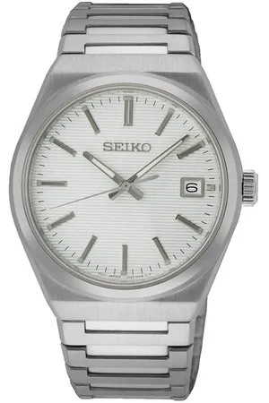 Seiko Horloge SUR573P1 Staal Quartz Saffierglas 100m Waterdicht met Witte Wijzerplaat 34mm