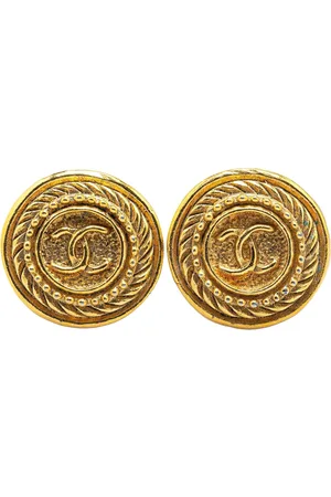 CHANEL 1970-1980 Gold Plated CC Clip On Earrings