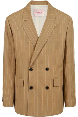 Iceberg Beige-White Striped Double-Breasted Blazer Jacket