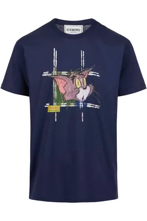 Iceberg Classic regular fit blue T-shirt in cotton jersey with Tom print on the front