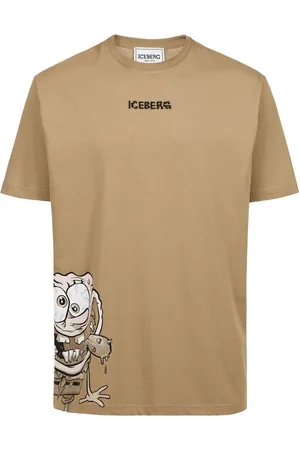 Iceberg Regular fit mud-colored T-shirt with SpongeBob print in jersey