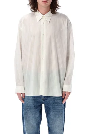 STUDIO NICHOLSON Long Sleeve Stripe Shirt Ecrublack
