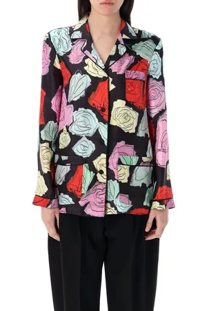 Marni Pijama Shirt Silk Twill Roses Black Multi Rose