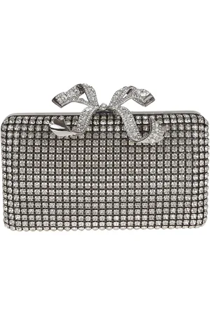 Self-Portrait Silver crystal box clutch