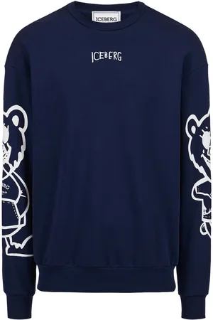 Iceberg Regular fit blue crewneck sweatshirt with Bear print and logo embroidery