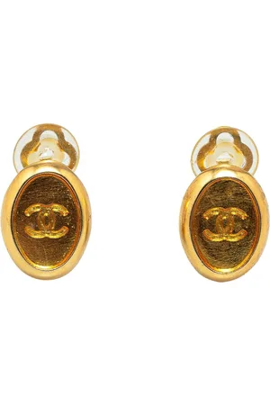 CHANEL Gold Plated CC Clip On Earrings