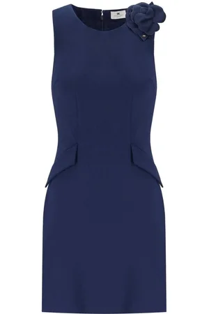Elisabetta Franchi Oltremare Sheath Dress With Brooch Blue