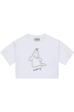 Iceberg KIDS - White cropped T-shirt with contrasting black design and logo
