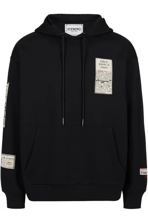 Iceberg Black relaxed fit cotton hoodie with newspaper print