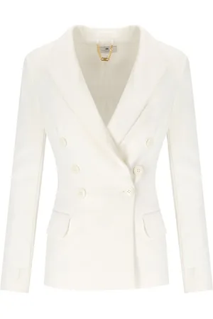Elisabetta Franchi Ivory Crepe Double-breasted Jacket White