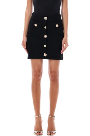 Self-Portrait Mini Skirt Jewels Button Nero