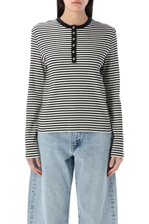 ANINE BING Alessia Long Sleeve Striped Tshirt Black Cream Stripe