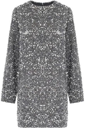 Elisabetta Franchi Steel Mini Dress With Sequins Gray