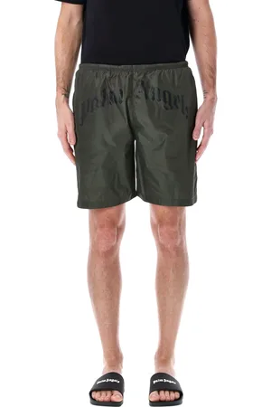 Palm Angels Curved Logo Swimshorts Miltary Green