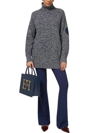 Elisabetta Franchi Pull long Chinée Bleu blanc col roulé Femme MK84S CN3