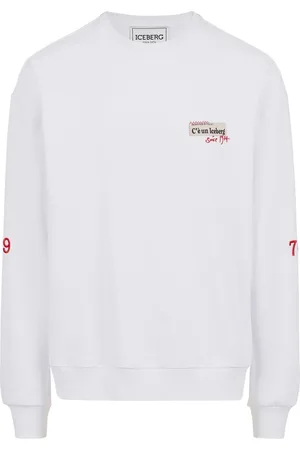 Iceberg Regular fit white crewneck sweatshirt in cotton fleece fabric