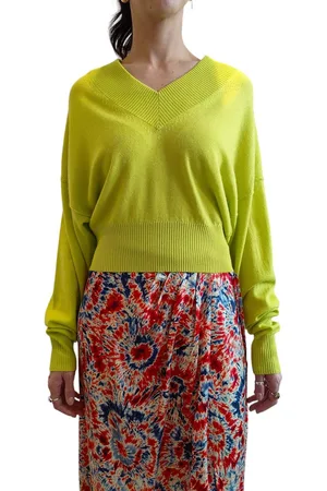 Essentiel Antwerp Pull court Col V Vert anis Gecko Limoncello Femme LM18