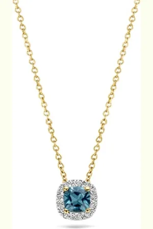 Blush Collier met Hanger 3607YDL 14k Geelgoud 0,05crt G SI Diamant en Blauwe Topaz
