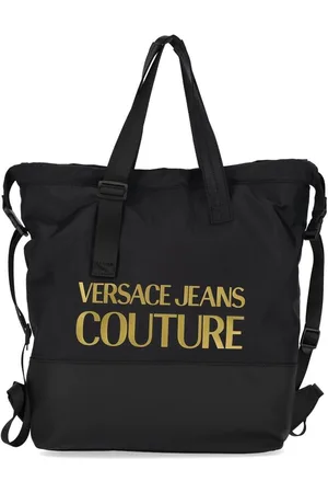 VERSACE Logo Baroque Black Gold Shopping Bag Black
