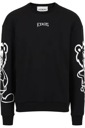 Iceberg Regular fit black crewneck sweatshirt with Bear print and logo embroidery