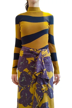 Essentiel Antwerp Pull col montant Rayé Vagues Marine Tabac Goose Toffee Femme G4TF