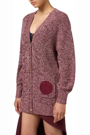 Elisabetta Franchi Gilet chiné Ecusson poche Bordeaux Crème Femme MK85S C08