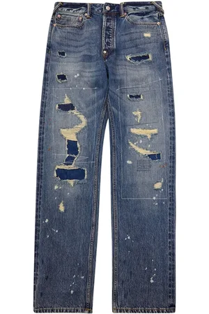 Evisu Jeans 7-Pocket Distressed Denim Blu