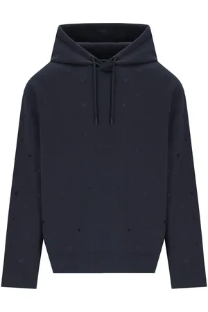 Emporio Armani Navy Blue Monogram Hoodie Blue